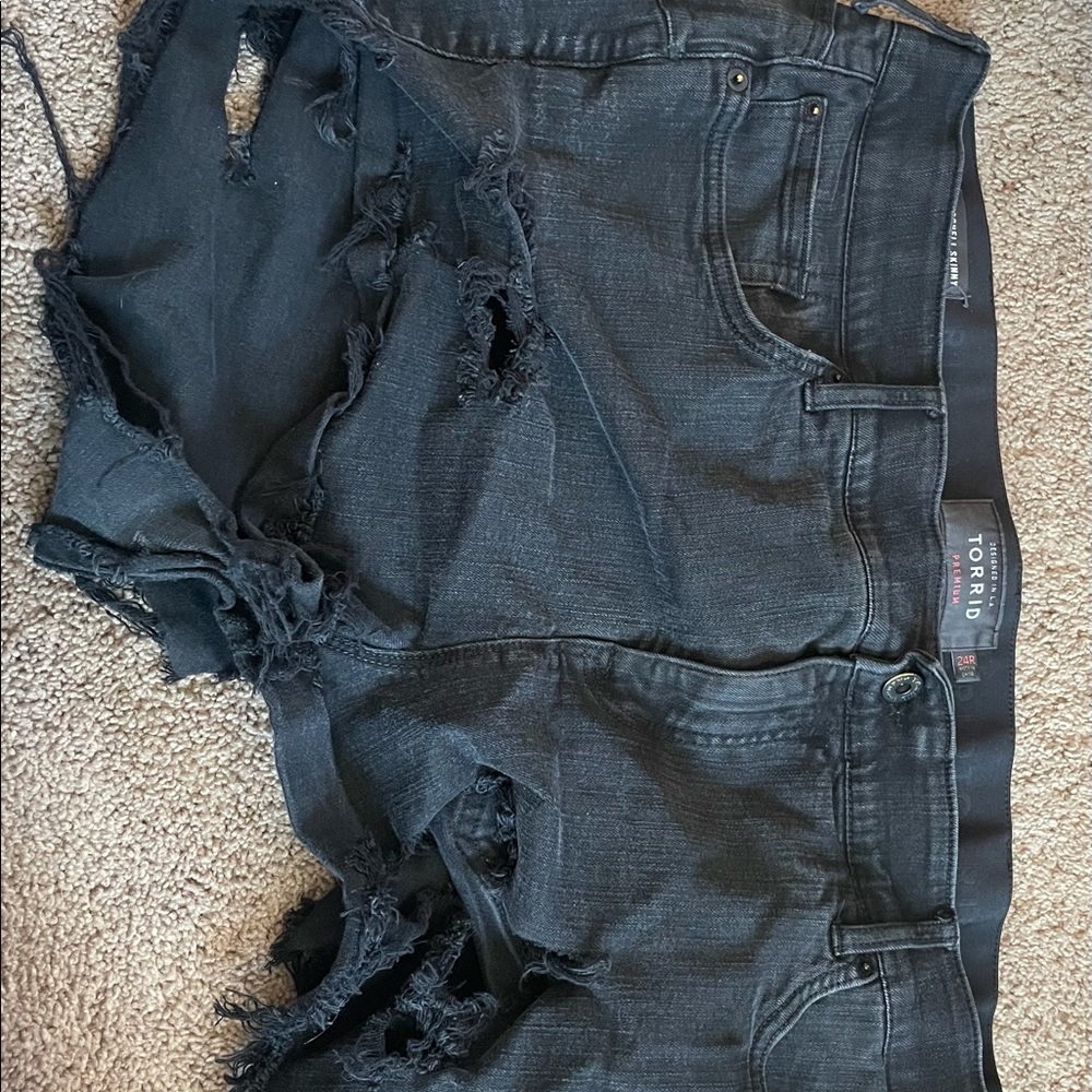 Torrid premium distressed black denim shorts